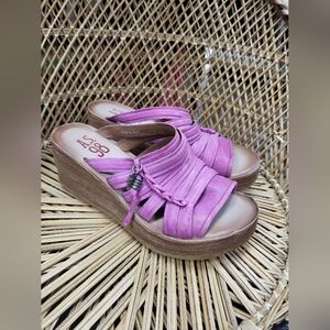 Pink Leather Wedge Sandals